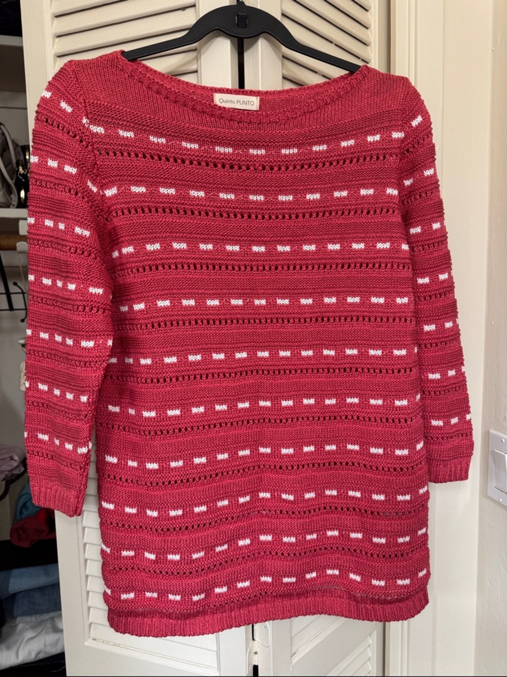 Quattro Punto Raspberry Openwork Crewneck Sweater